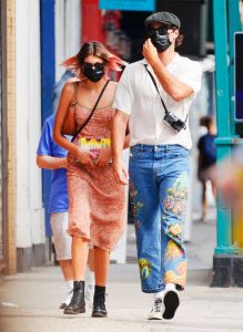 Kaia Gerber in a Black Protective Mask