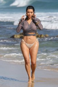 Kim Kardashian in a Knitted Beige Bikini