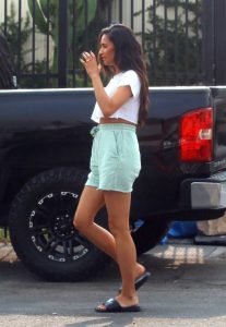 Shay MItchell in a White Cropped T-Shirt