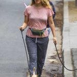 Alicia Silverstone in a Pink Tee Walks Her Dogs in Hollywood 10/20/2020