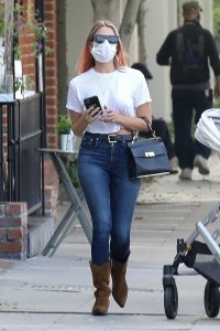 Ashley Benson in a White Cropped T-Shirt