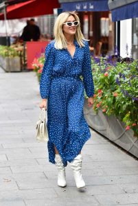 Ashley Roberts in a Blue Polka Dot Dress