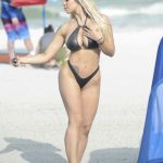 Bella Bunnie Amor in a Black Bikini on the Beach in Miami 10/07/2020