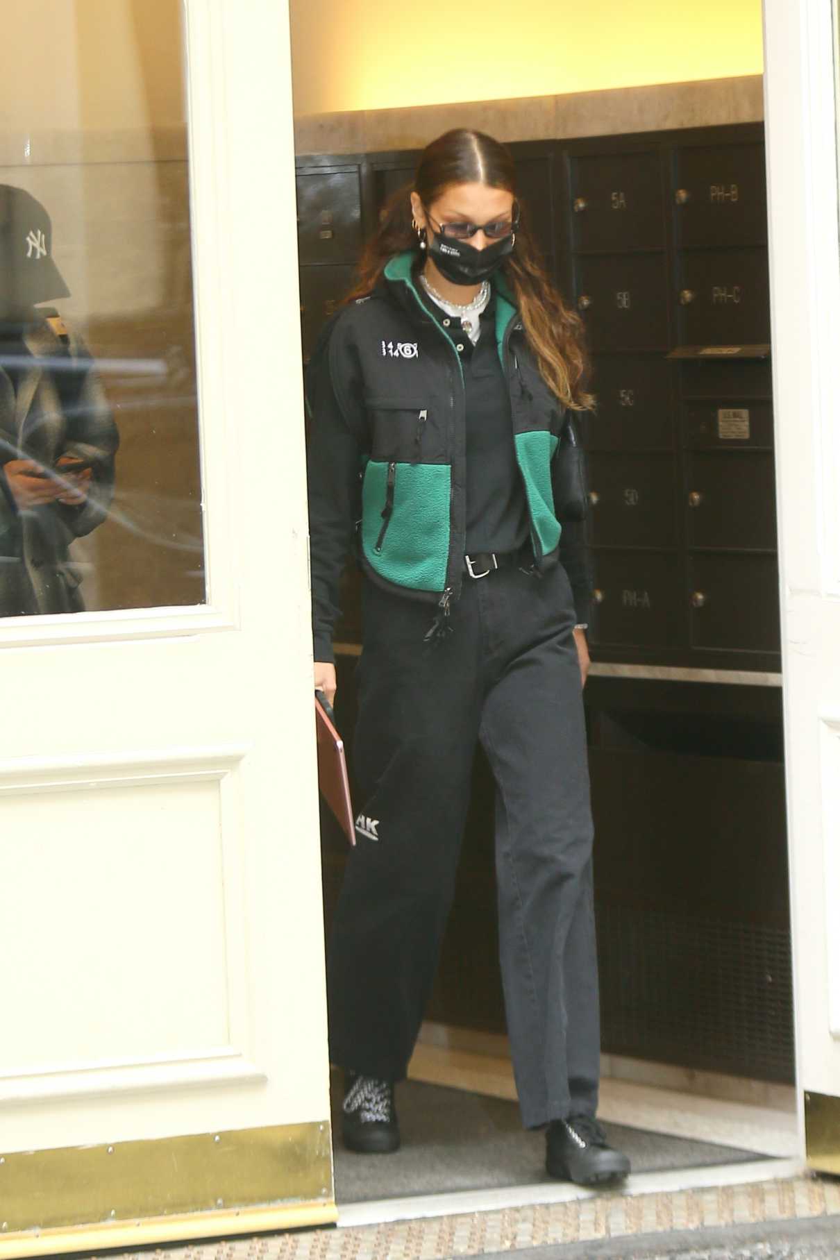 Bella Hadid in a Black Protective Mask