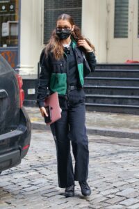 Bella Hadid in a Black Protective Mask