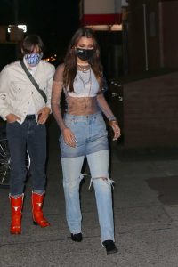 Bella Hadid in a Blue Ripped Jeans