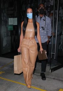 Draya Michele in a Beige Leather Outfit