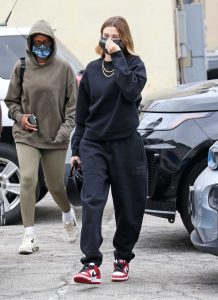 Hailey Bieber in a Black Sweatsuit
