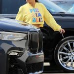 Jeannie Mai in a Yellow Cropped Sweatshirt Leaves the DWTS Studio in Los Angeles 10/09/2020