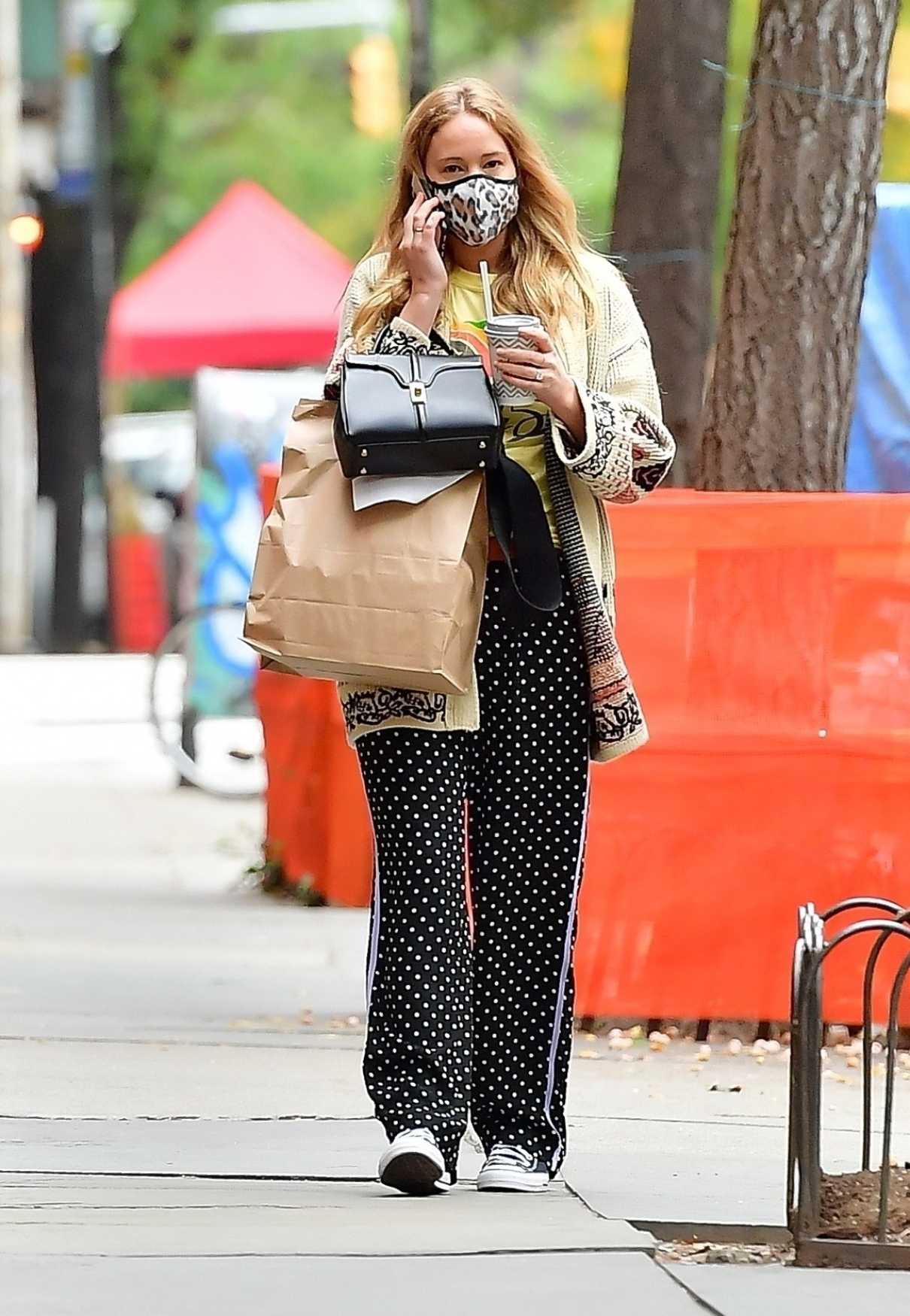 Jennifer Lawrence in a Polka Dot Track Pants