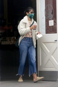 Jordana Brewster in a Green Protective Mask