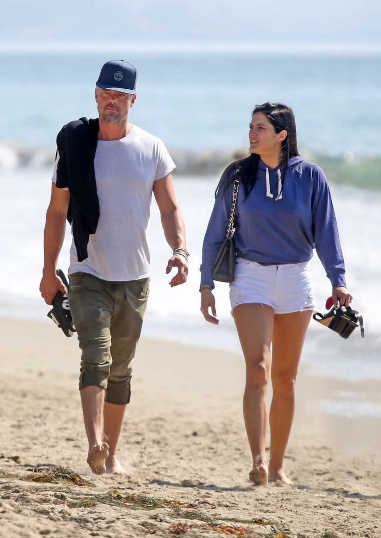 Josh Duhamel in a Blue Cap Does a Romantic Beach Stroll Out with Audra