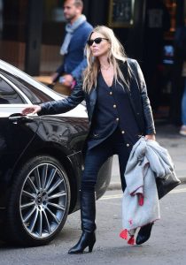 Kate Moss in a Black Leather Trench Coat