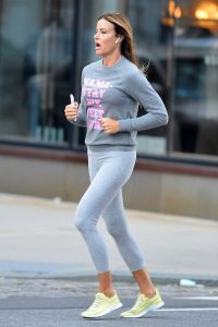 Kelly Bensimon in a Grey Exercise Outfit