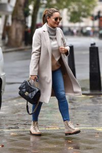 Kelly Brook in a Beige Coat