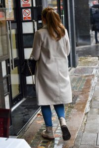 Kelly Brook in a Beige Coat