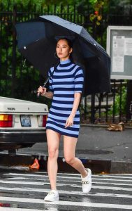 Kim So-hyun in a Blue Striped Dress