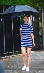 Kim So-hyun in a Blue Striped Dress