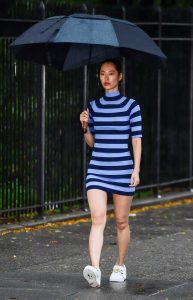 Kim So-hyun in a Blue Striped Dress