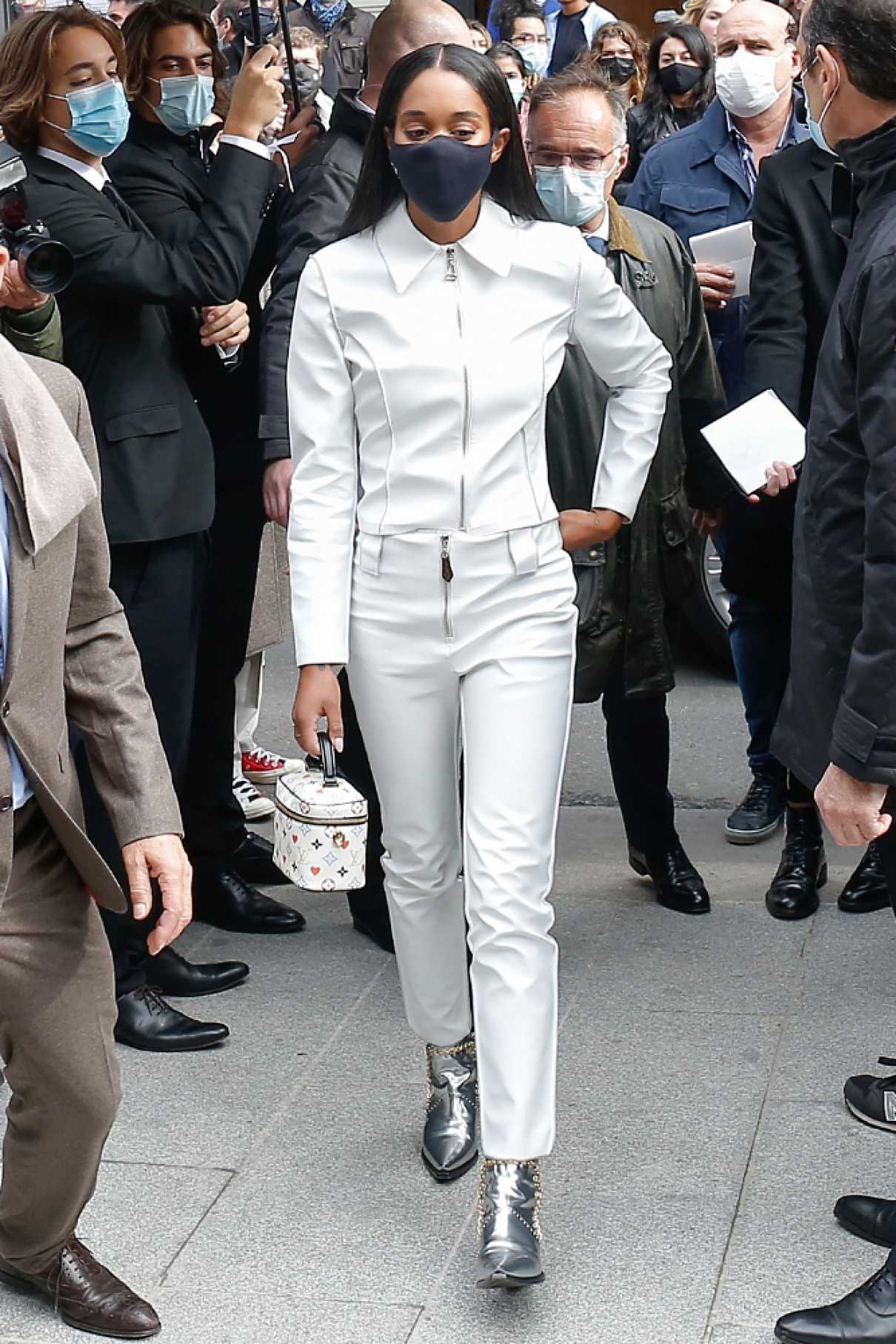 Laura Harrier in a White Suit