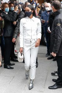 Laura Harrier in a White Suit