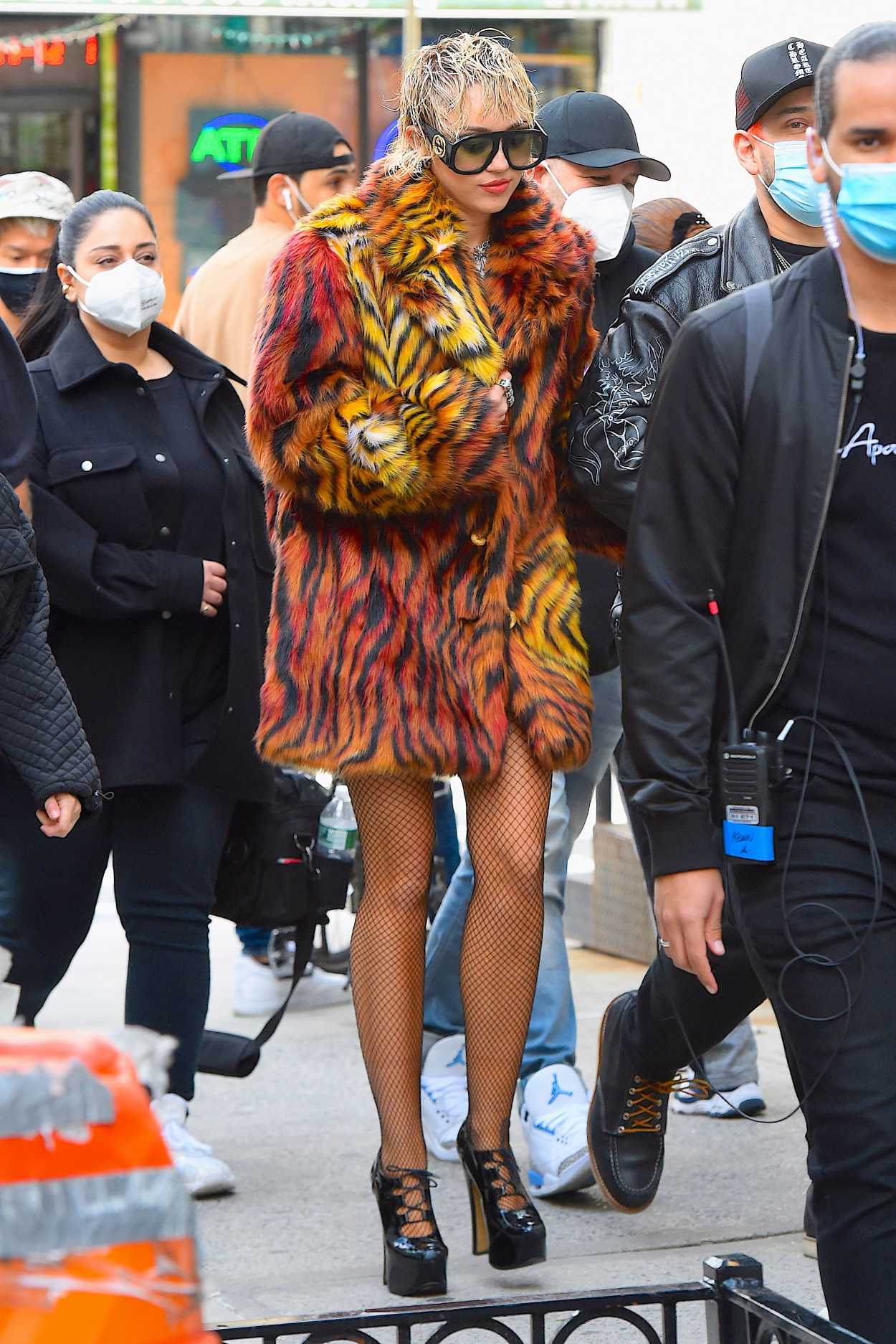 Miley Cyrus in a Full Colour Fur Coat