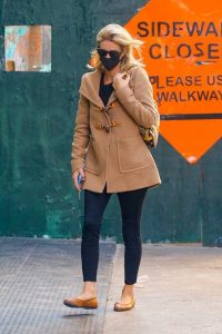 Nicky Hilton in a Beige Coat