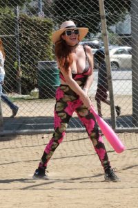 Phoebe Price in a Floral Workout Ensemble
