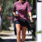 Pia Miller in a Purple Tee Was Seen Out in Sydney 10/13/2020