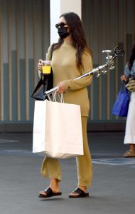 Shay Mitchell in a Beige Suit