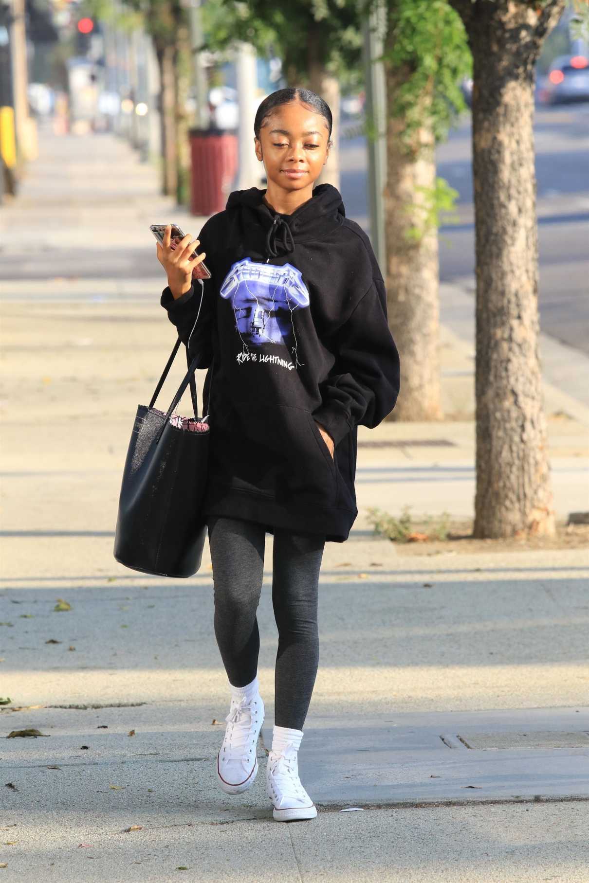 Skai Jackson in a Black Hoody Arrives at the DWTS Studio in Los Angeles ...