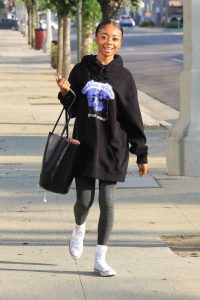 Skai Jackson in a Black Hoody