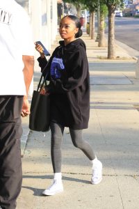 Skai Jackson in a Black Hoody