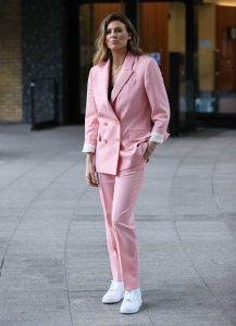 Twinnie-Lee Moore in a Pink Trouser Suit