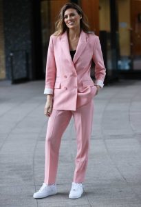 Twinnie-Lee Moore in a Pink Trouser Suit