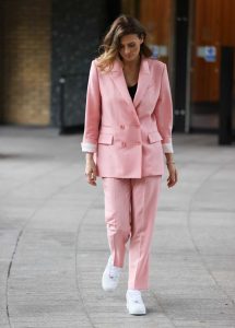 Twinnie-Lee Moore in a Pink Trouser Suit