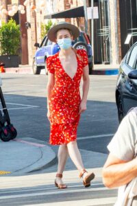 Amber Heard in a Red Floral Dress