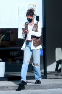 Bella Hadid in a Blue Ripped Jeans