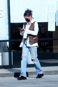 Bella Hadid in a Blue Ripped Jeans