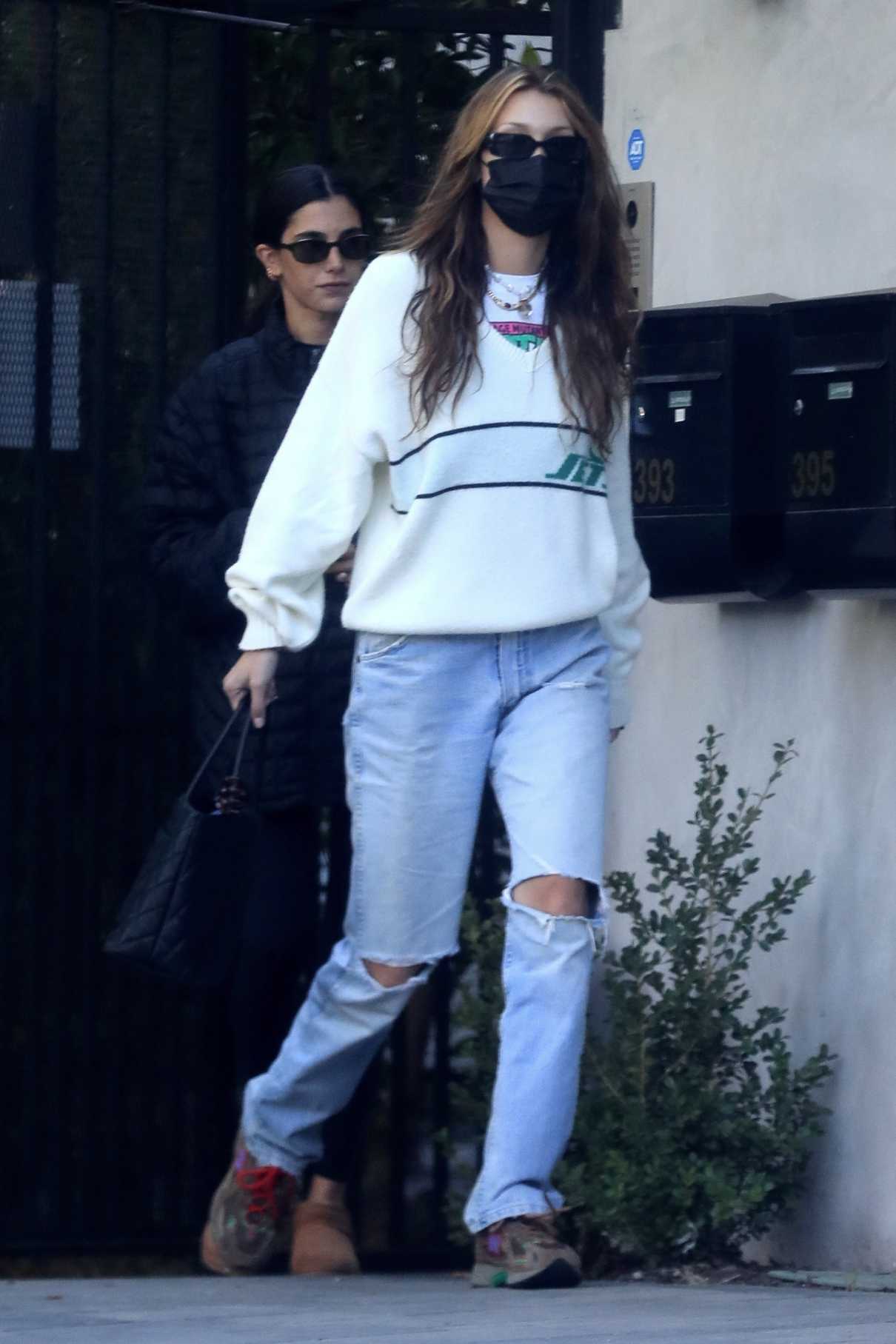 Bella Hadid in a Blue Ripped Jeans Leaves a Studio After a Meeting in