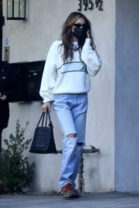 Bella Hadid in a Blue Ripped Jeans