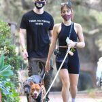 Claudia Sulewski in a Black Top Walks Her Dog Out with Finneas O’Connell in Los Angeles 11/07/2020