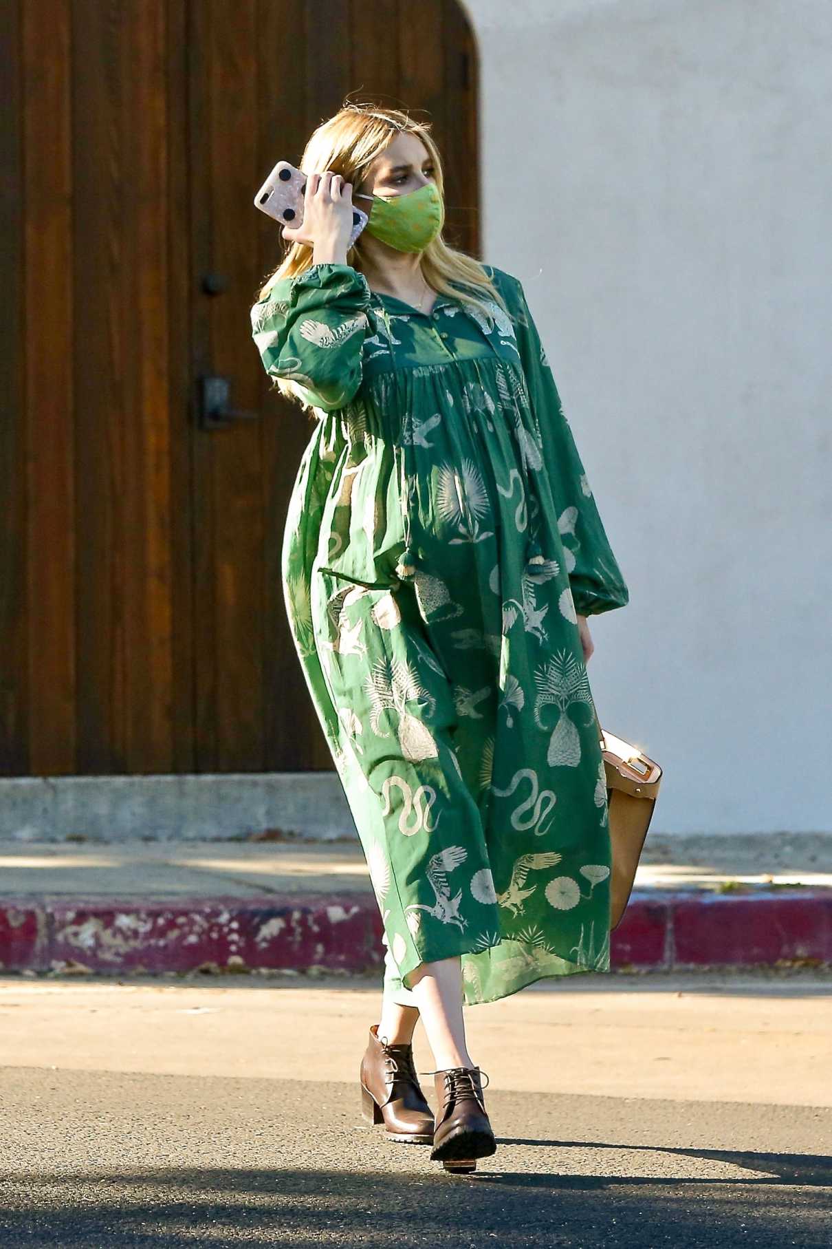Emma Roberts in a Green Maxi Dress