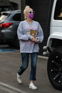 Gwen Stefani in a Purple Protective Mask