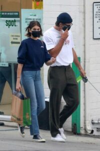 Kaia Gerber in a Black Protective Mask