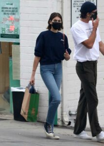 Kaia Gerber in a Black Protective Mask