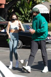 Kaia Gerber in a Grey Leggings