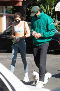 Kaia Gerber in a Grey Leggings