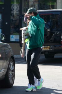 Kaia Gerber in a Grey Leggings