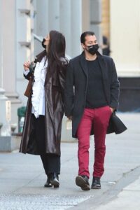 Katie Holmes in a Brown Leather Coat